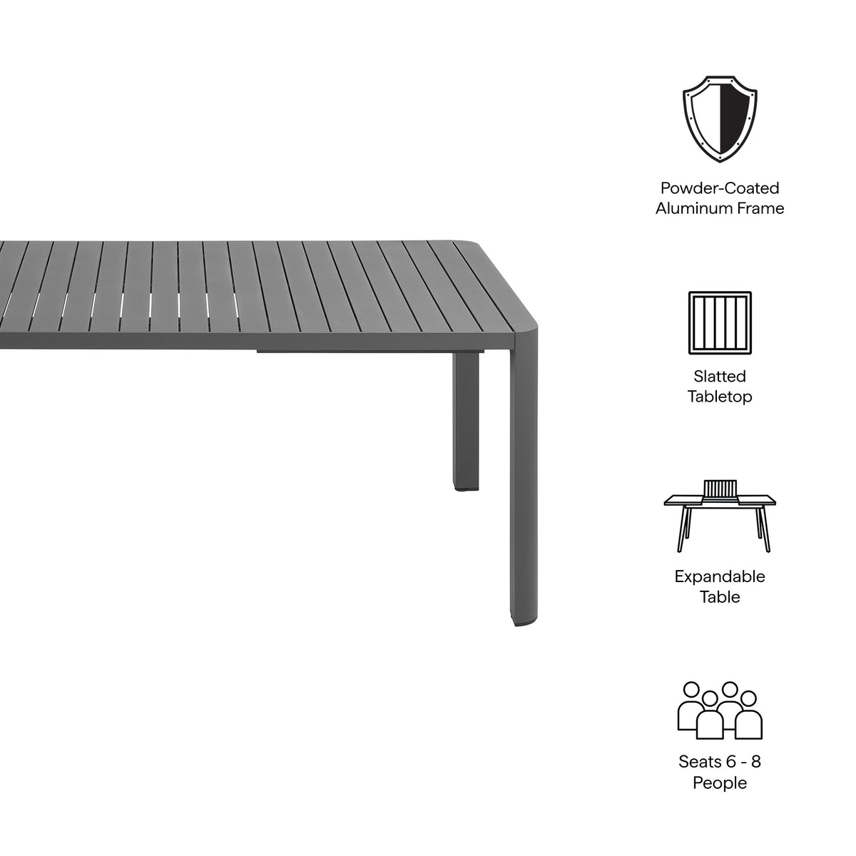Tahoe Outdoor Patio Aluminum Extendable Dining Table - Gray