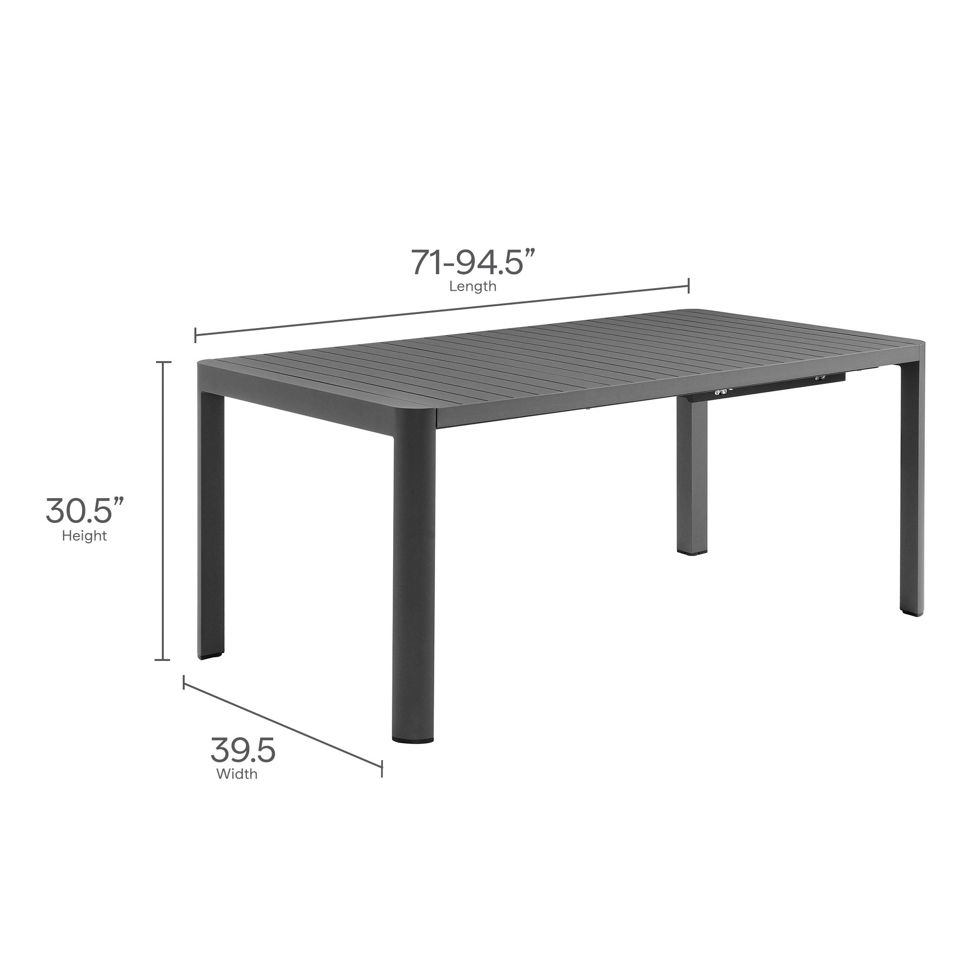 Tahoe Outdoor Patio Aluminum Extendable Dining Table - Gray