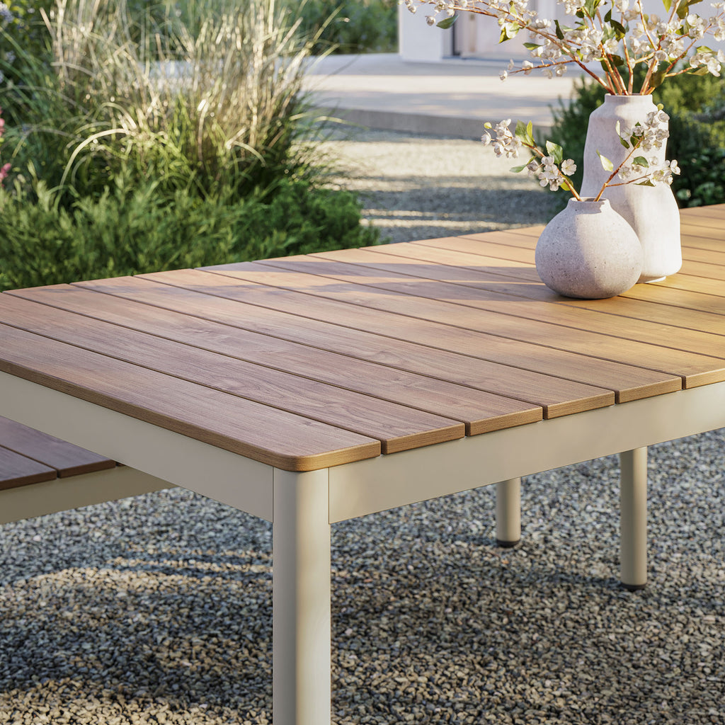 Finn 71" Outdoor Patio Aluminum Dining Table with Faux Wood Top - Natural