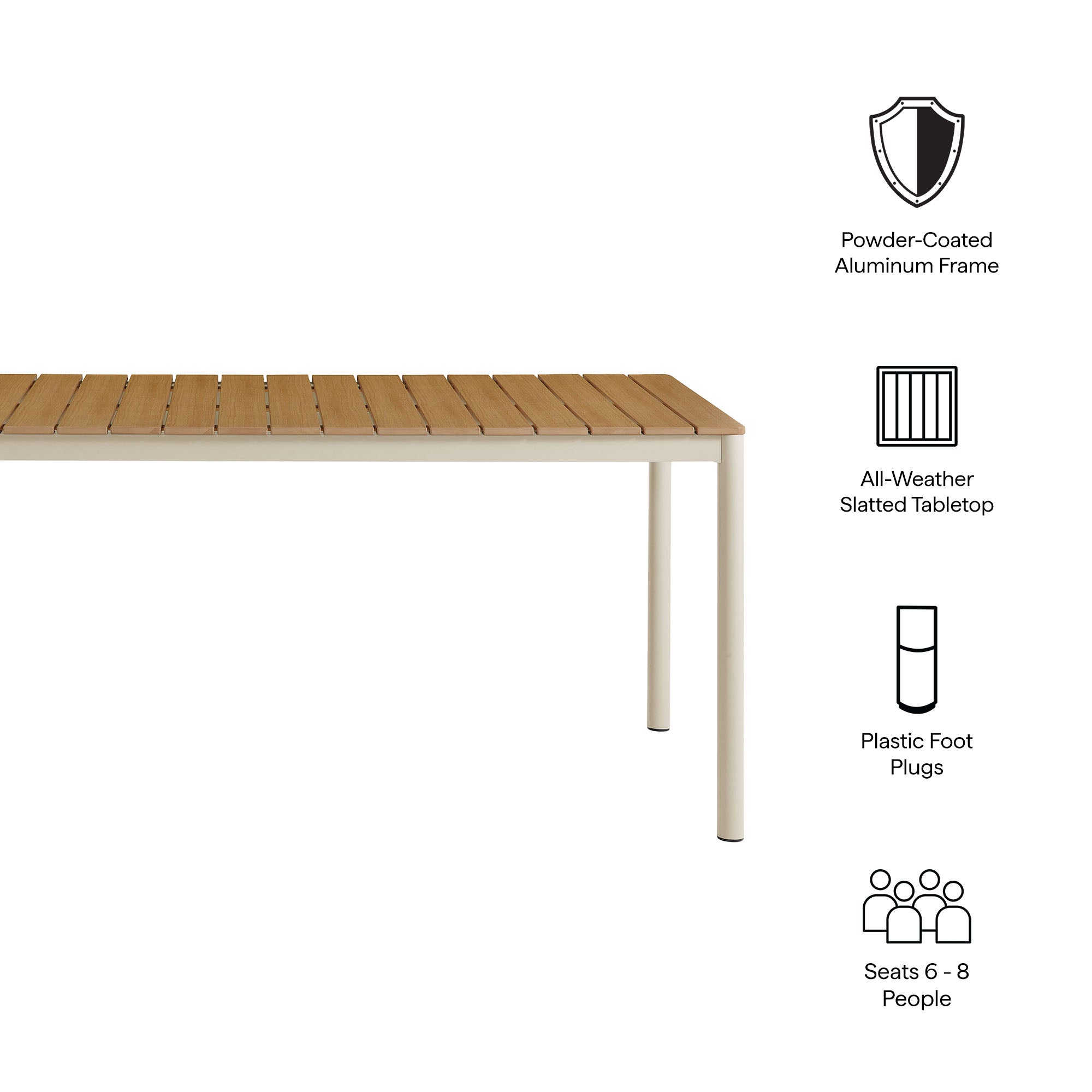 Finn 71" Outdoor Patio Aluminum Dining Table with Faux Wood Top - Natural