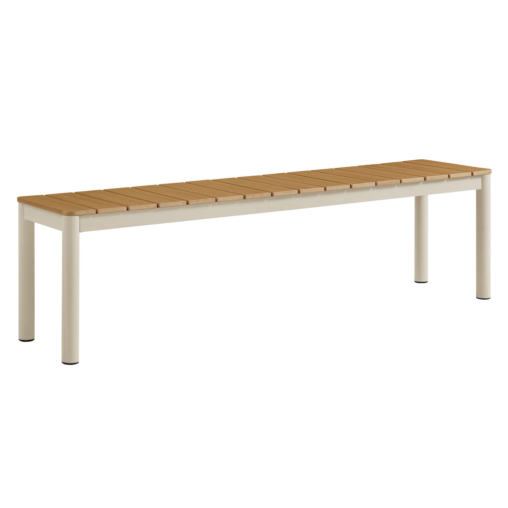 Finn Outdoor Patio Aluminum Bench with Faux Wood Top Set of 2 - Natural