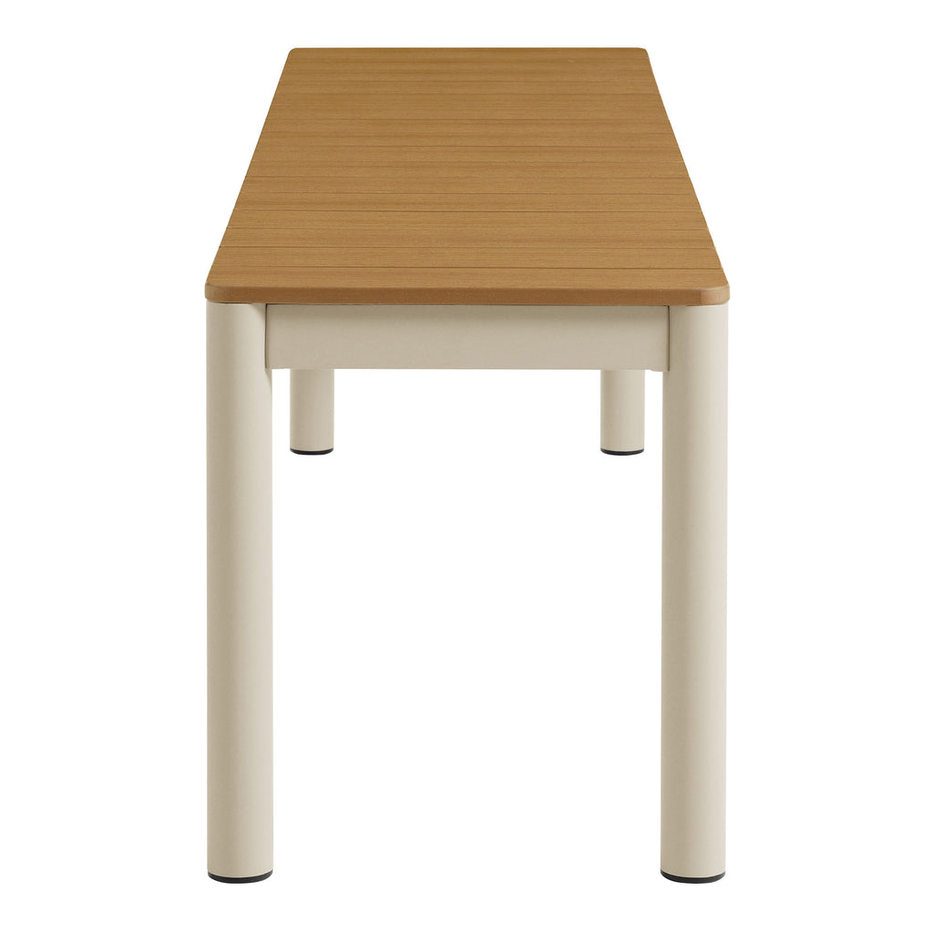 Finn Outdoor Patio Aluminum Bench with Faux Wood Top Set of 2 - Natural