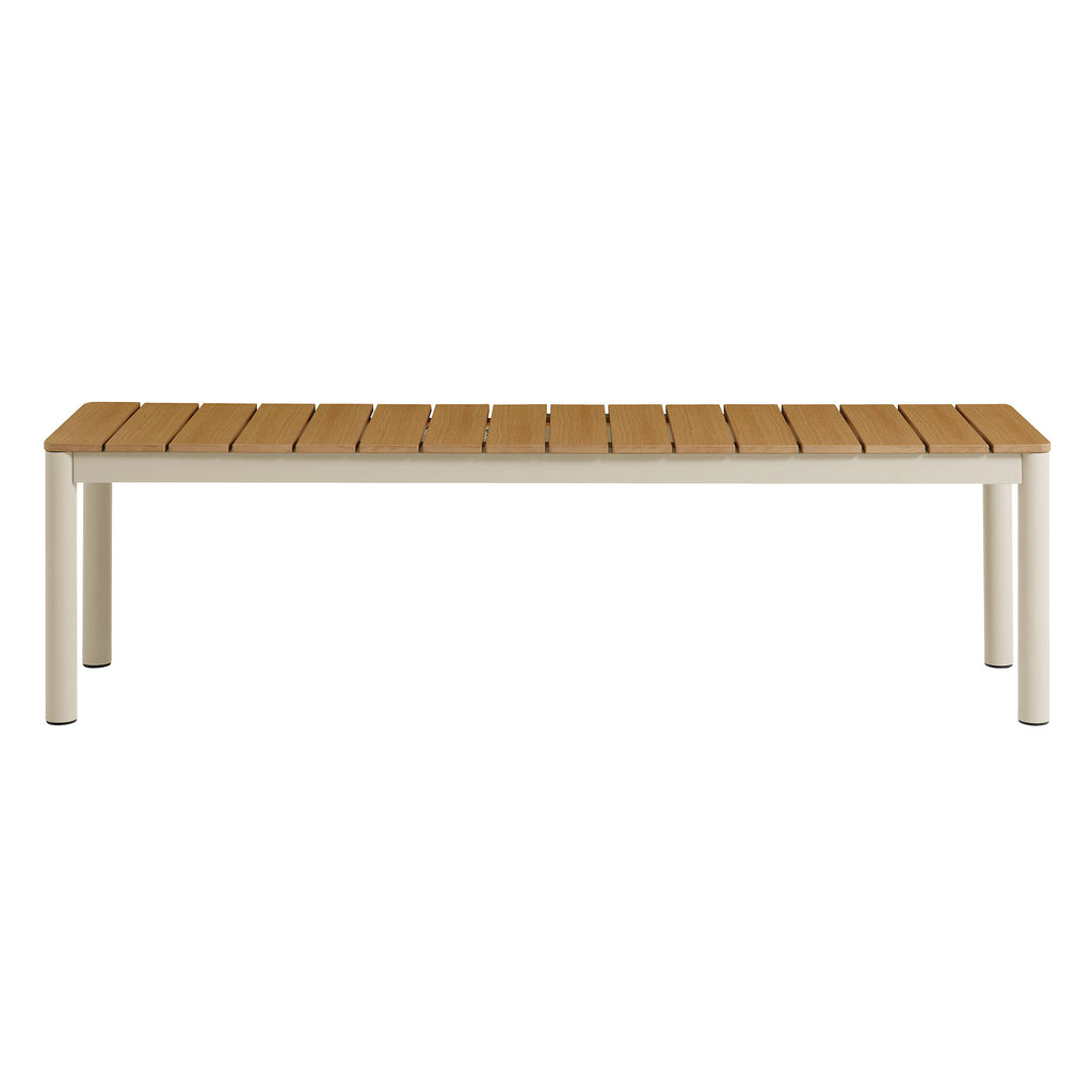 Finn Outdoor Patio Aluminum Bench with Faux Wood Top Set of 2 - Natural