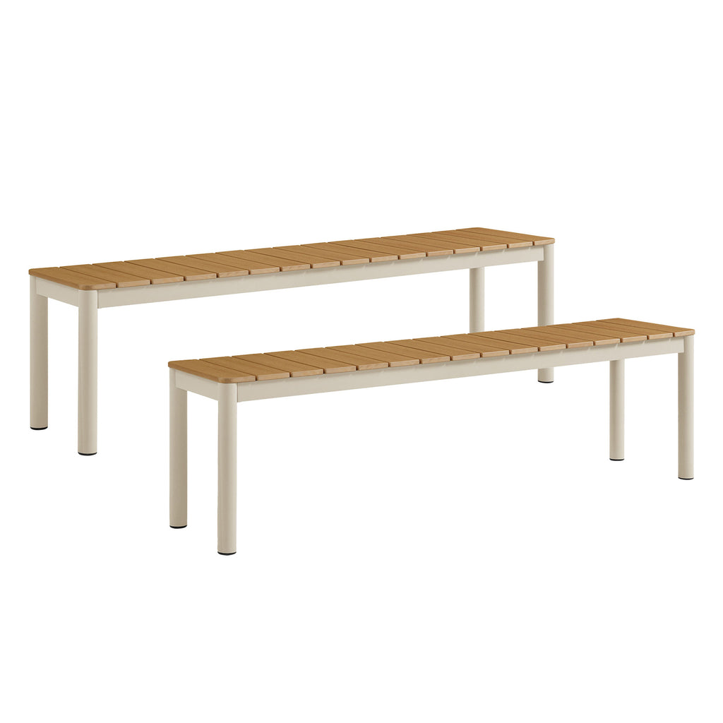 Finn Outdoor Patio Aluminum Bench with Faux Wood Top Set of 2 - Natural