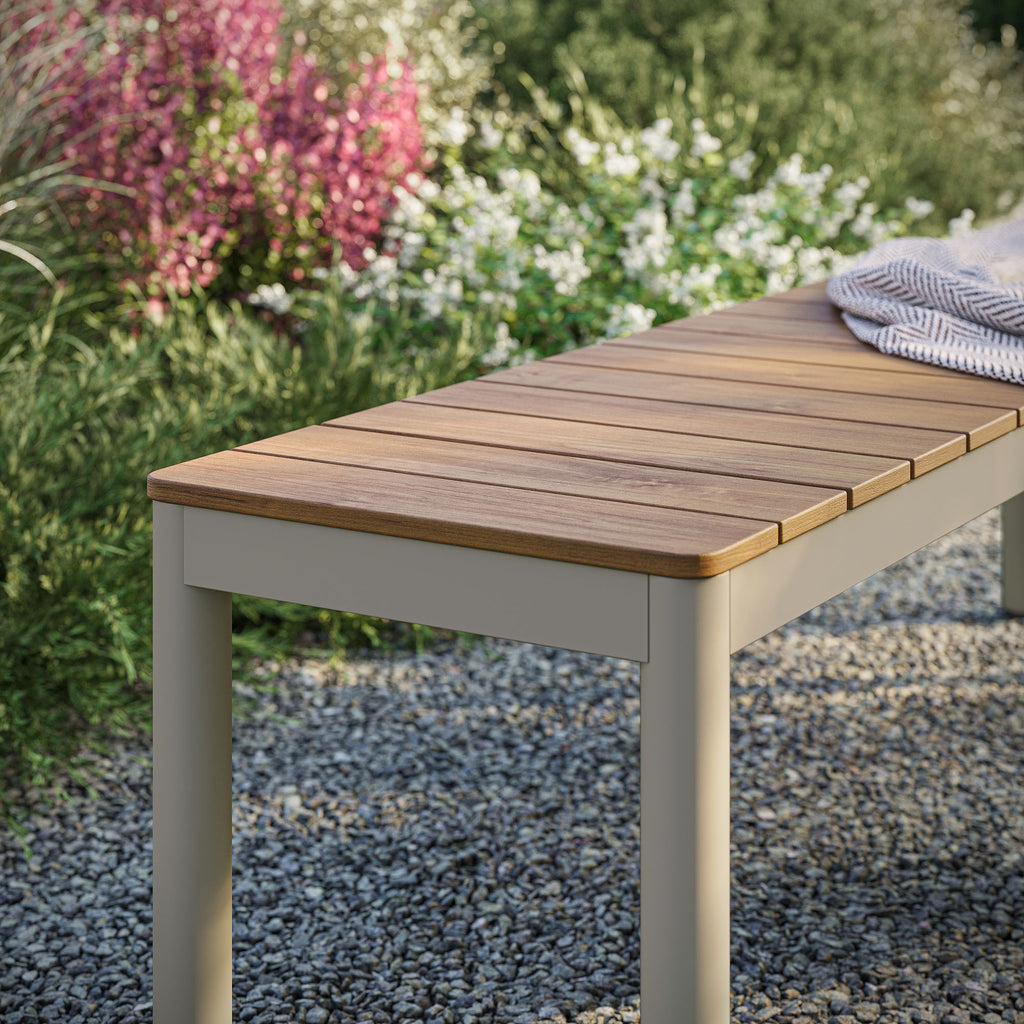Finn Outdoor Patio Aluminum Bench with Faux Wood Top Set of 2 - Natural