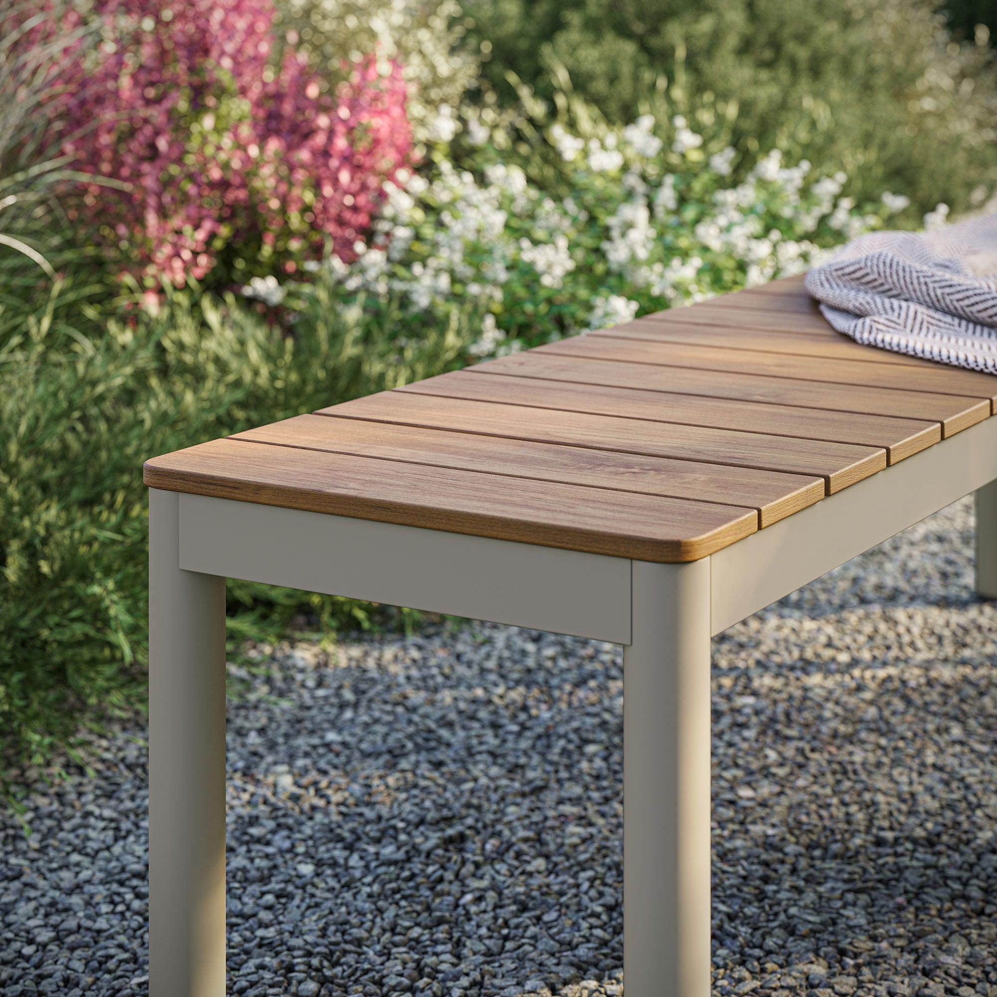 Finn Outdoor Patio Aluminum Bench with Faux Wood Top Set of 2 - Natural