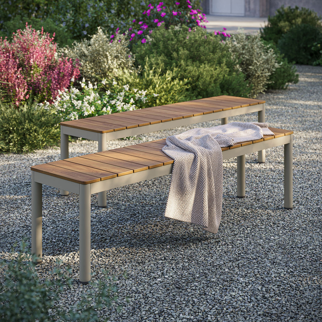 Finn Outdoor Patio Aluminum Bench with Faux Wood Top Set of 2 - Natural