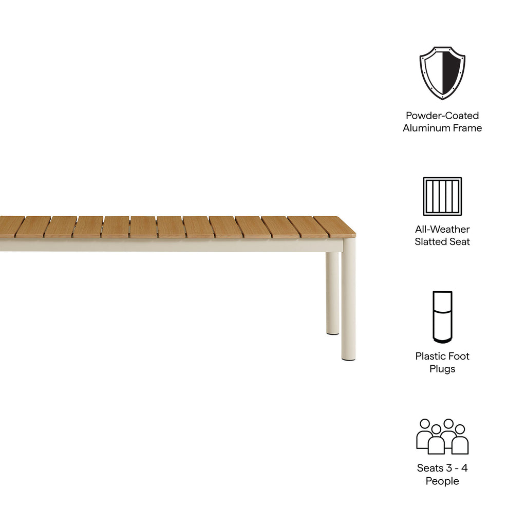 Finn Outdoor Patio Aluminum Bench with Faux Wood Top Set of 2 - Natural
