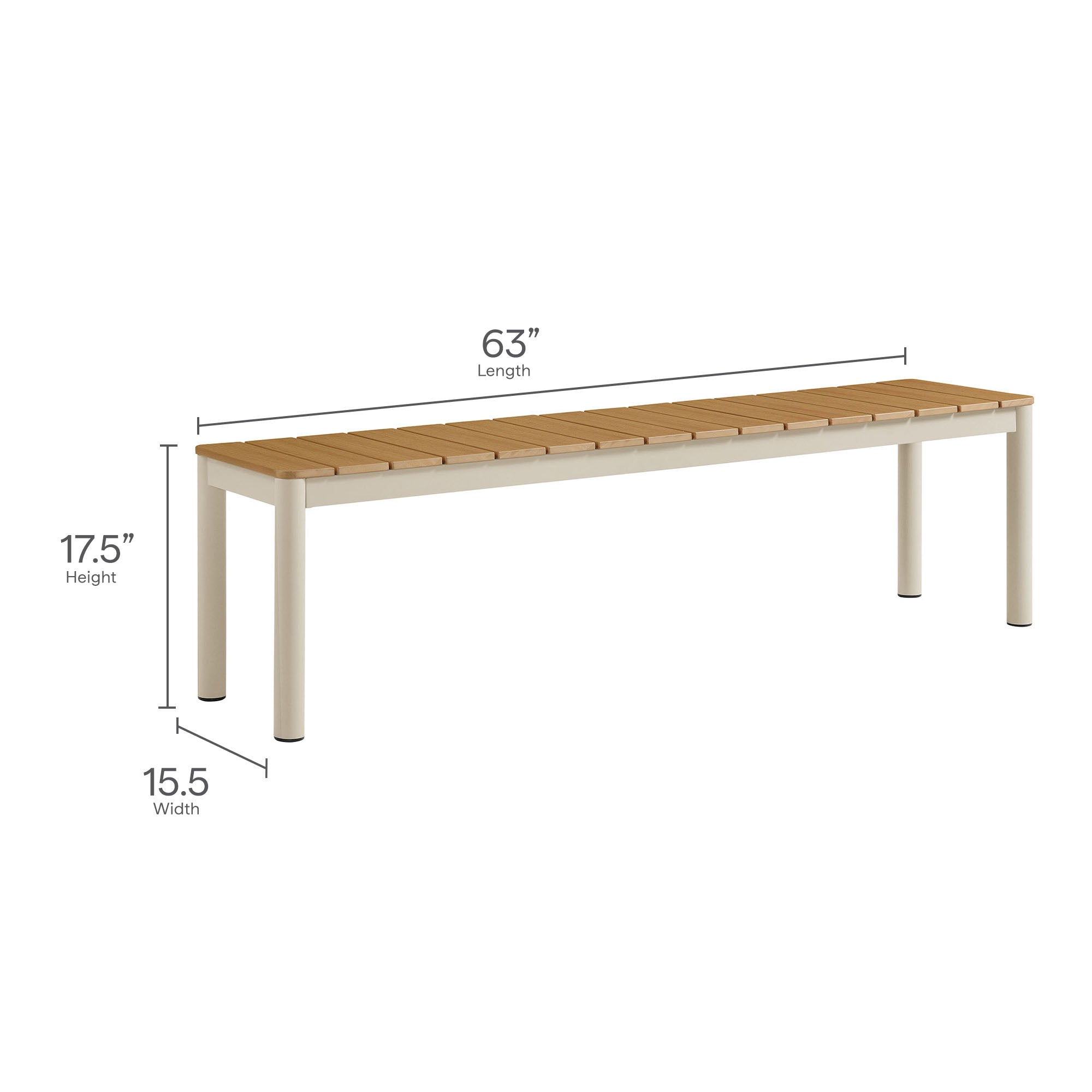 Finn Outdoor Patio Aluminum Bench with Faux Wood Top Set of 2 - Natural