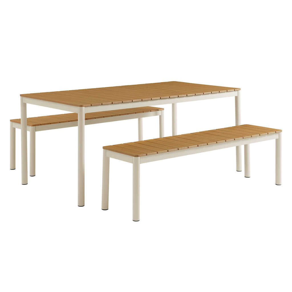 Finn Outdoor Patio Aluminum Faux Wood Dining Set with Benches - Natural