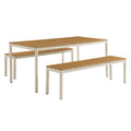 Finn Outdoor Patio Aluminum Faux Wood Dining Set with Benches - Natural