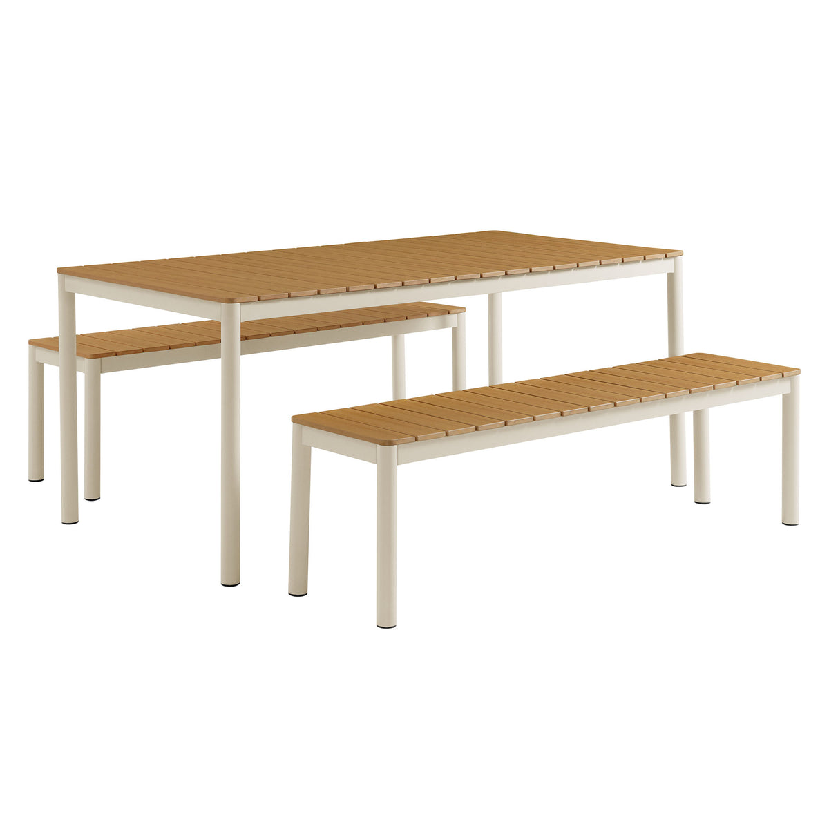 Finn Outdoor Patio Aluminum Faux Wood Dining Set with Benches - Natural