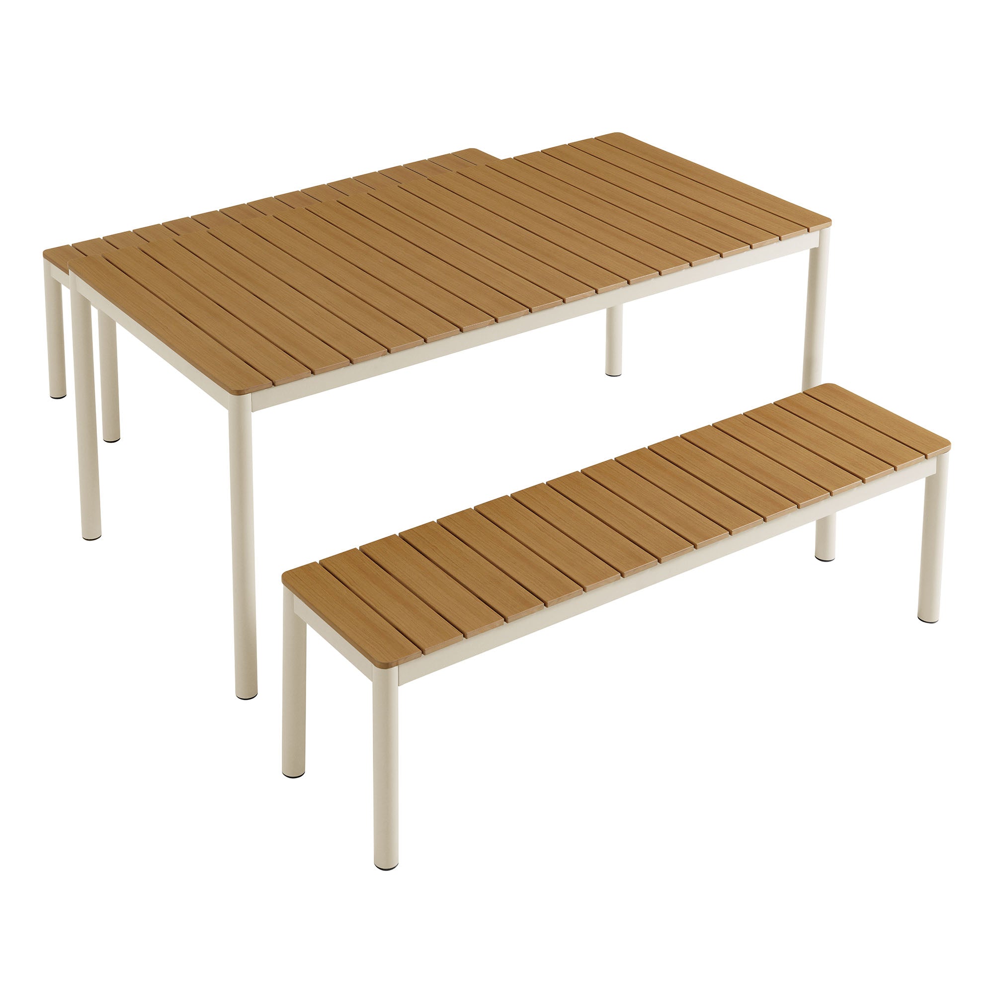 Finn Outdoor Patio Aluminum Faux Wood Dining Set with Benches - Natural