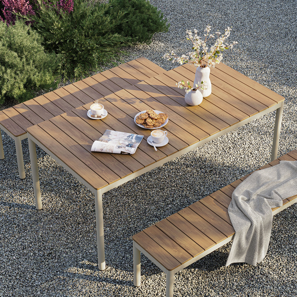 Finn Outdoor Patio Aluminum Faux Wood Dining Set with Benches - Natural