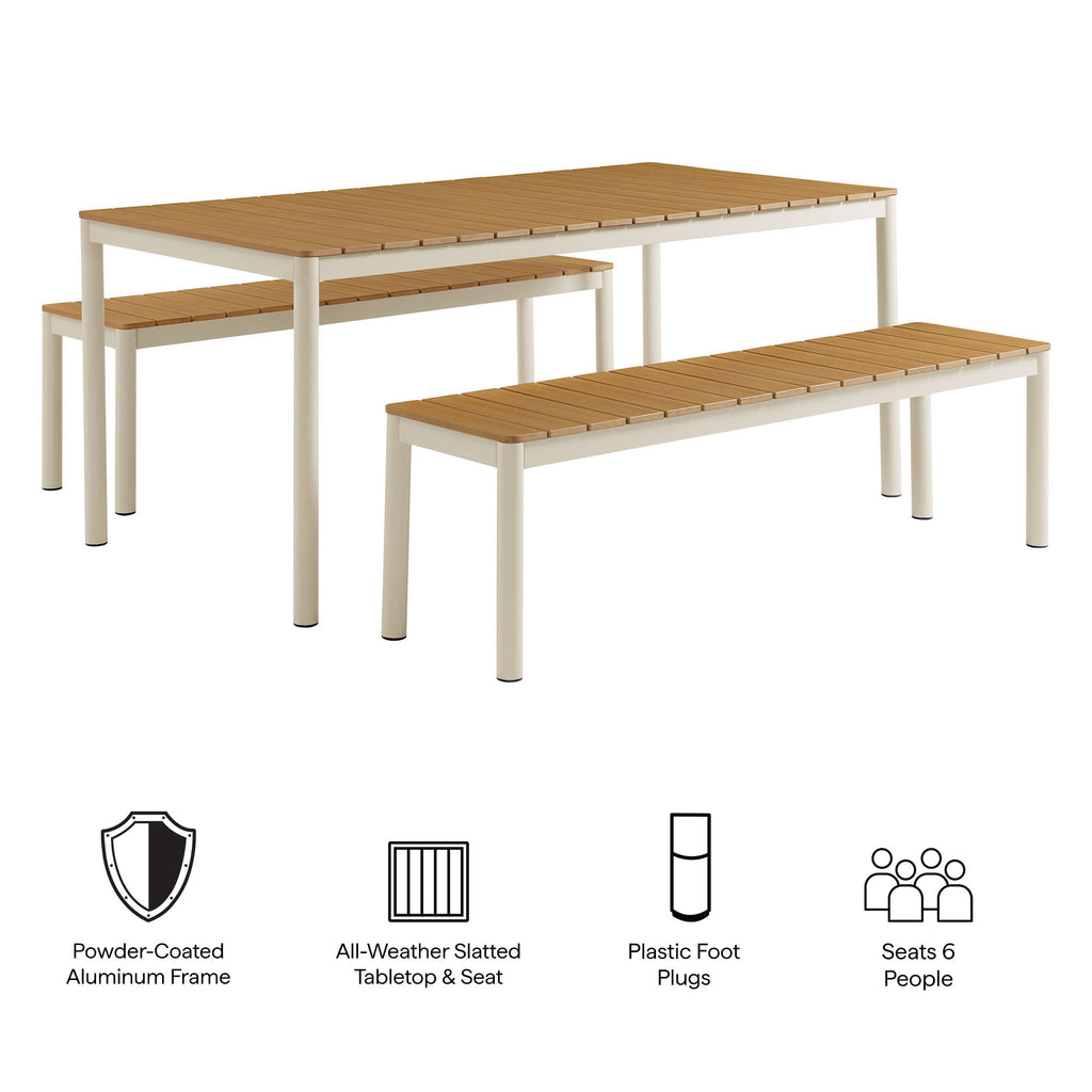 Finn Outdoor Patio Aluminum Faux Wood Dining Set with Benches - Natural