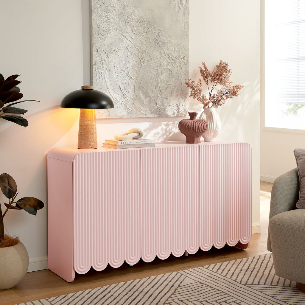Dahlia Fluted and Scalloped Sideboard Storage Cabinet - Soft Pink