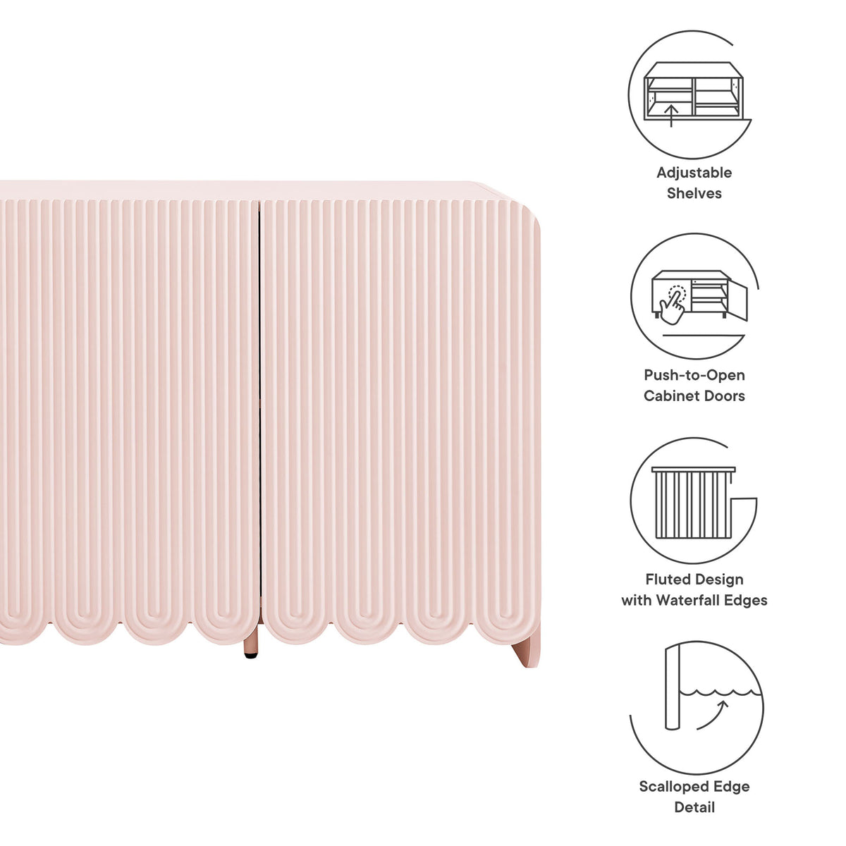Dahlia Fluted and Scalloped Sideboard Storage Cabinet - Soft Pink