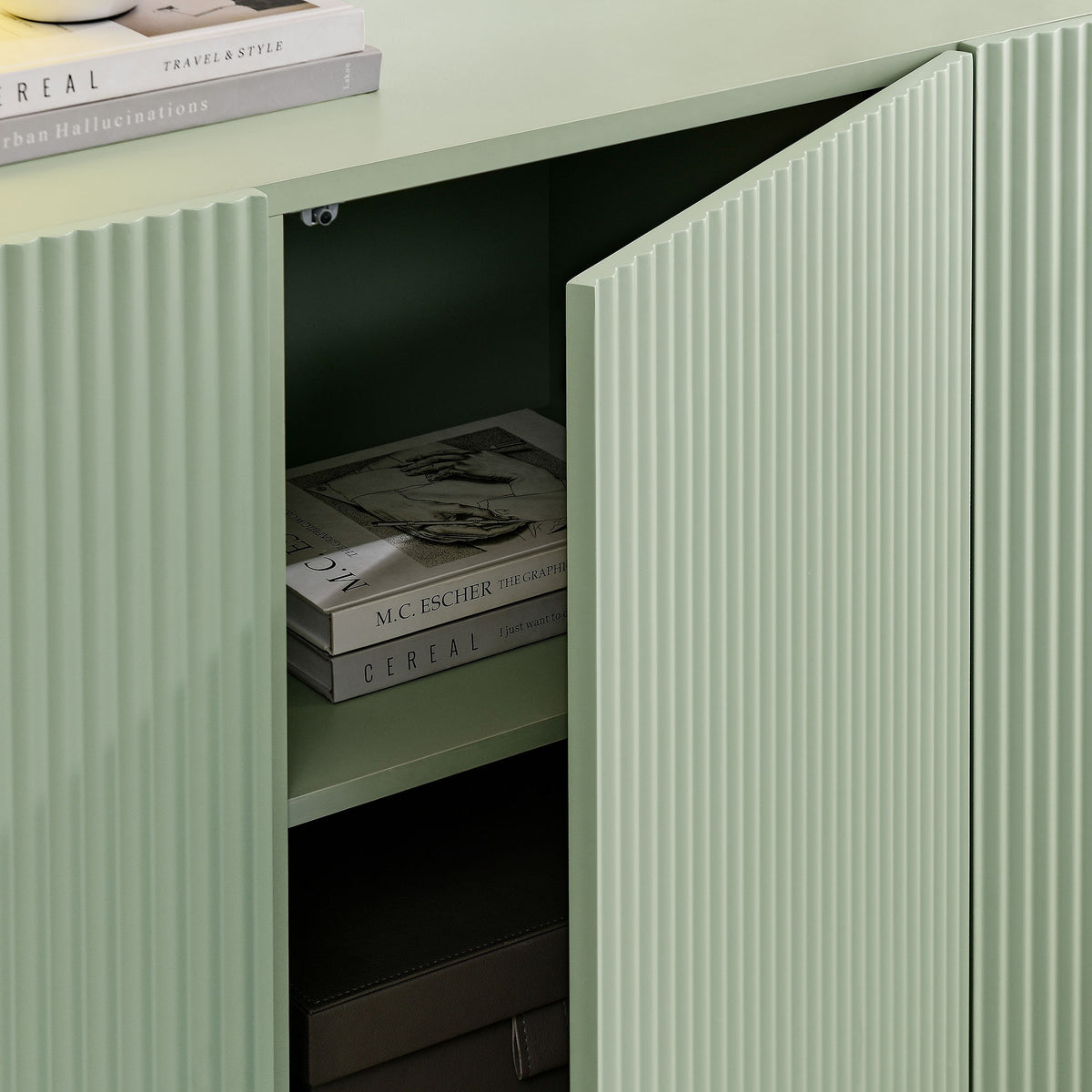 Dahlia Fluted and Scalloped Sideboard Storage Cabinet - Sage