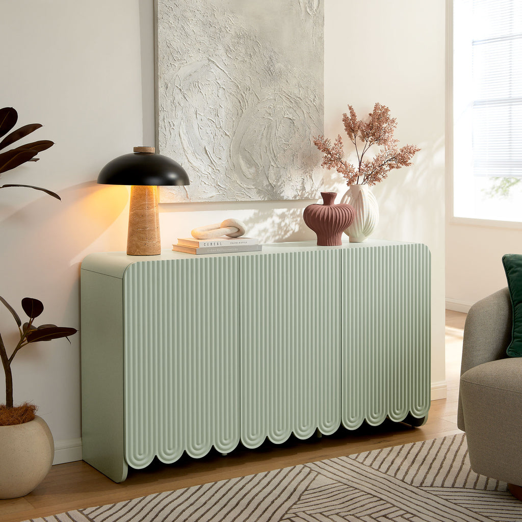 Dahlia Fluted and Scalloped Sideboard Storage Cabinet - Sage