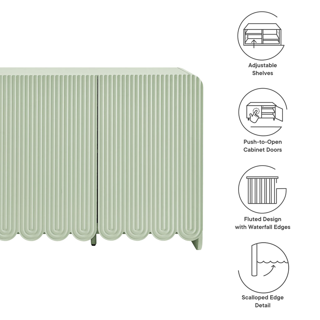 Dahlia Fluted and Scalloped Sideboard Storage Cabinet - Sage