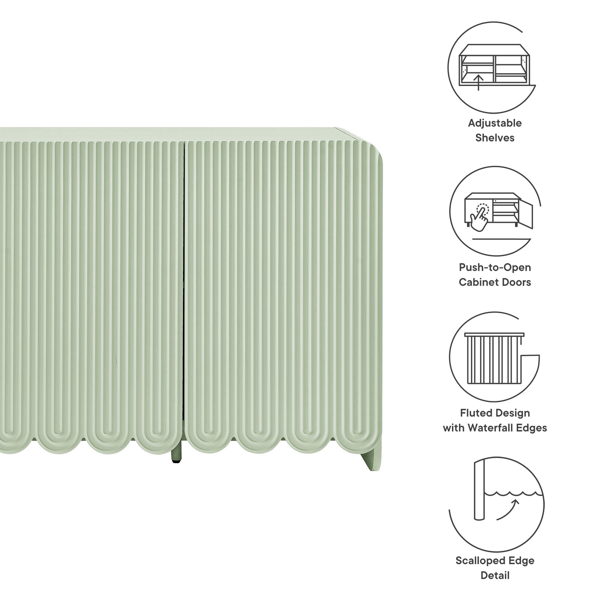 Dahlia Fluted and Scalloped Sideboard Storage Cabinet - Sage