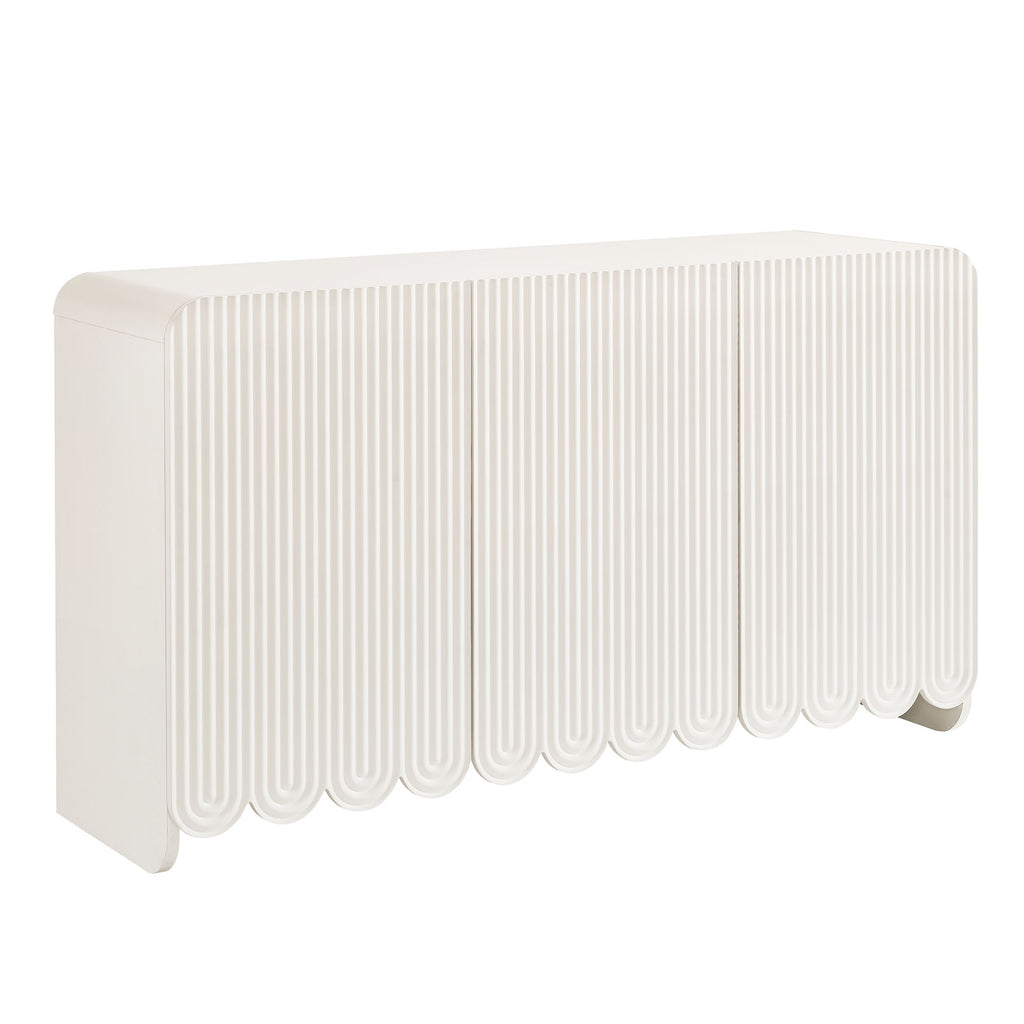 Dahlia Fluted and Scalloped Sideboard Storage Cabinet - White