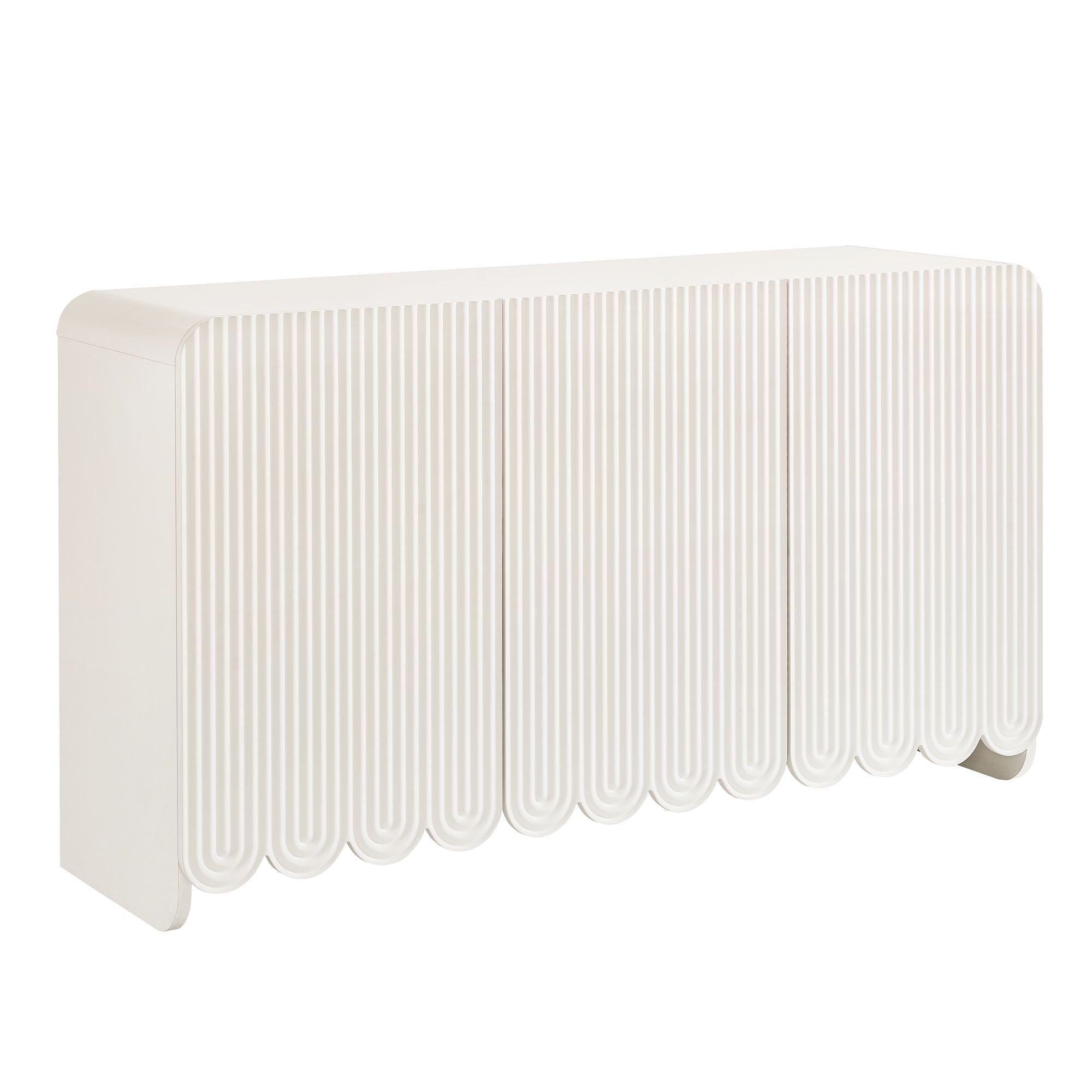 Dahlia Fluted and Scalloped Sideboard Storage Cabinet - White