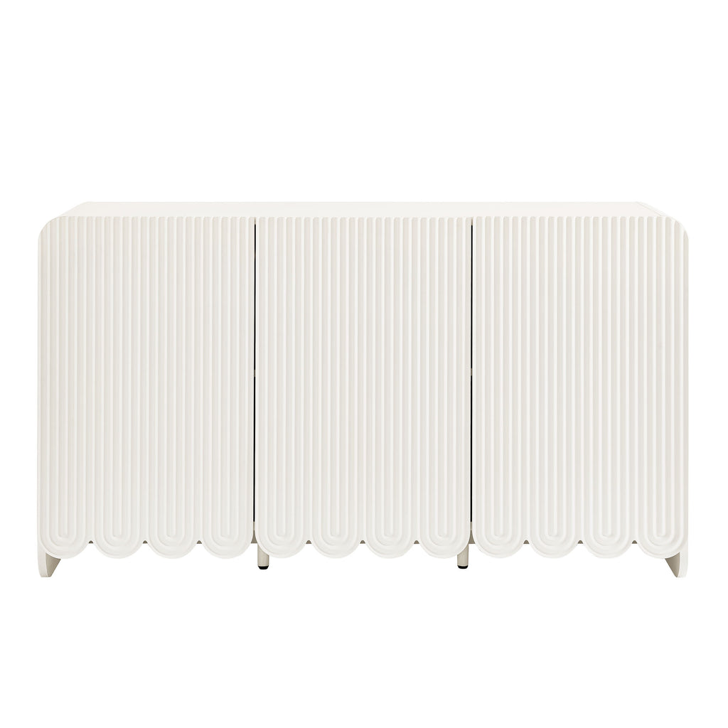 Dahlia Fluted and Scalloped Sideboard Storage Cabinet - White