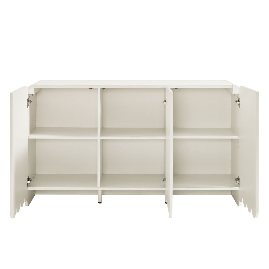 Dahlia Fluted and Scalloped Sideboard Storage Cabinet - White