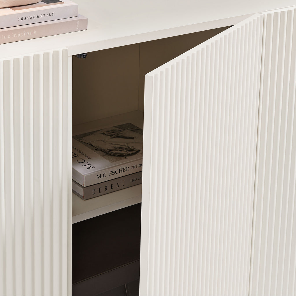 Dahlia Fluted and Scalloped Sideboard Storage Cabinet - White