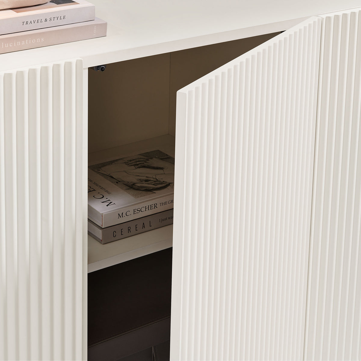 Dahlia Fluted and Scalloped Sideboard Storage Cabinet - White