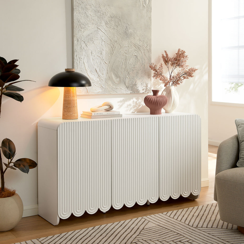 Dahlia Fluted and Scalloped Sideboard Storage Cabinet - White