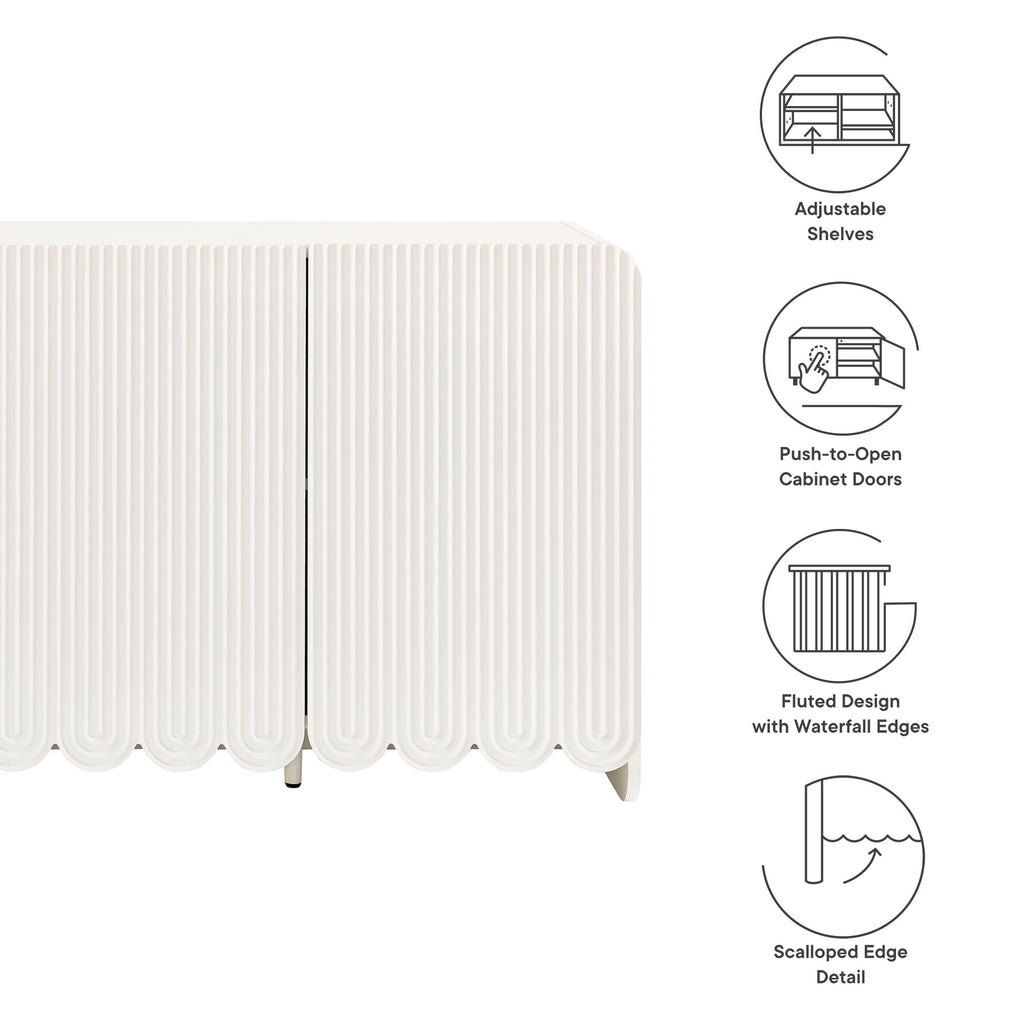 Dahlia Fluted and Scalloped Sideboard Storage Cabinet - White