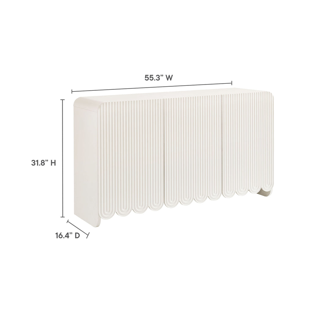 Dahlia Fluted and Scalloped Sideboard Storage Cabinet - White