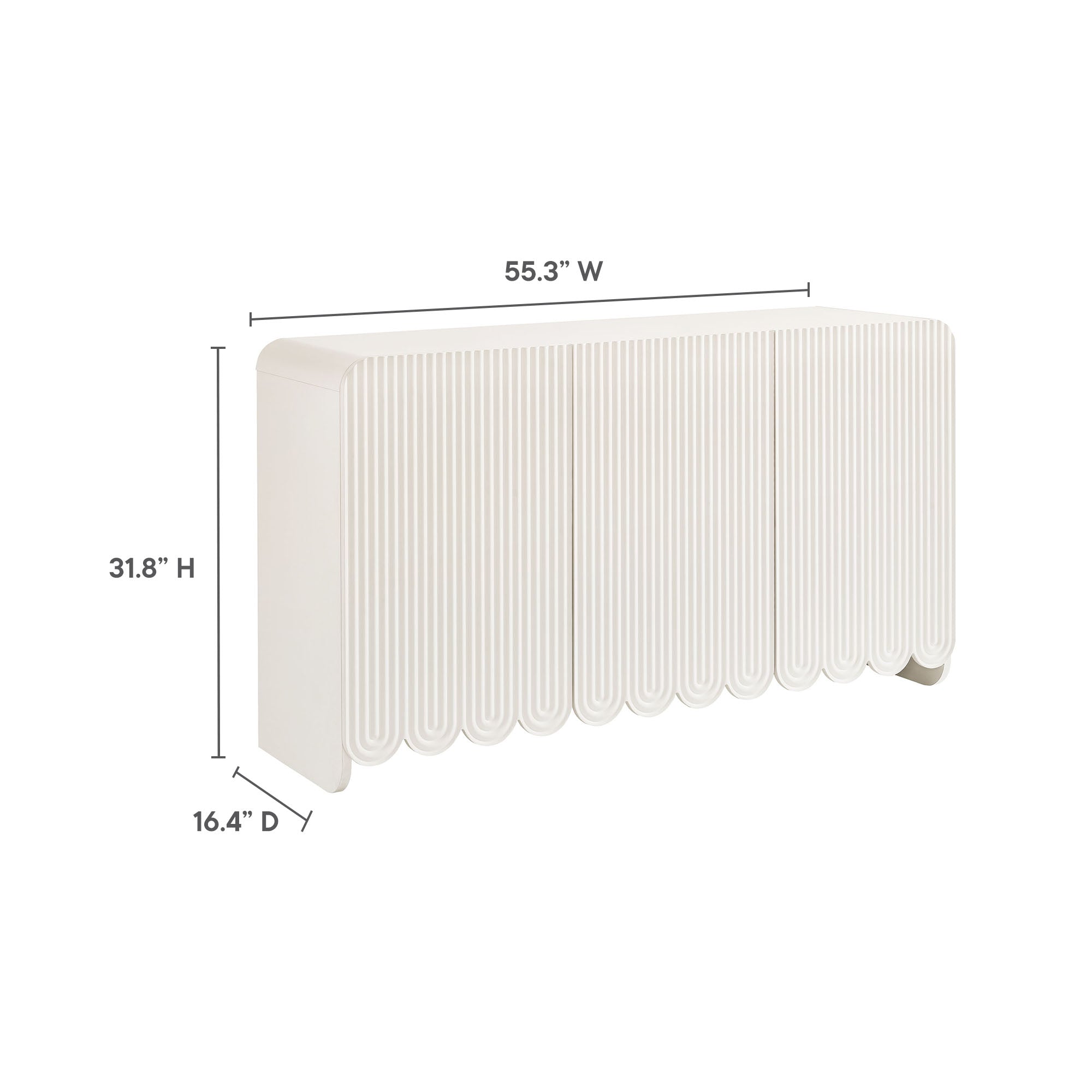 Dahlia Fluted and Scalloped Sideboard Storage Cabinet - White