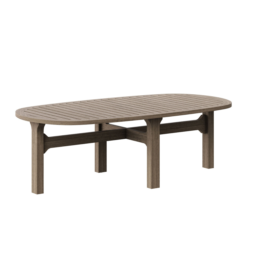 Saratoga Oval Outdoor Patio Teak Wood Coffee Table - Weathered Gray
