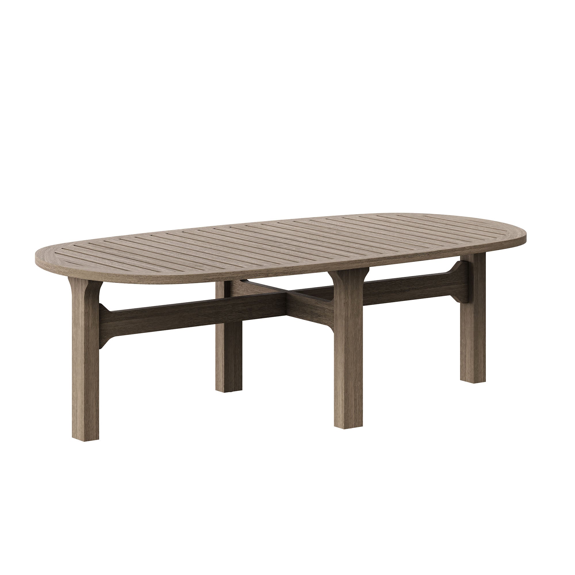 Saratoga Oval Outdoor Patio Teak Wood Coffee Table - Weathered Gray