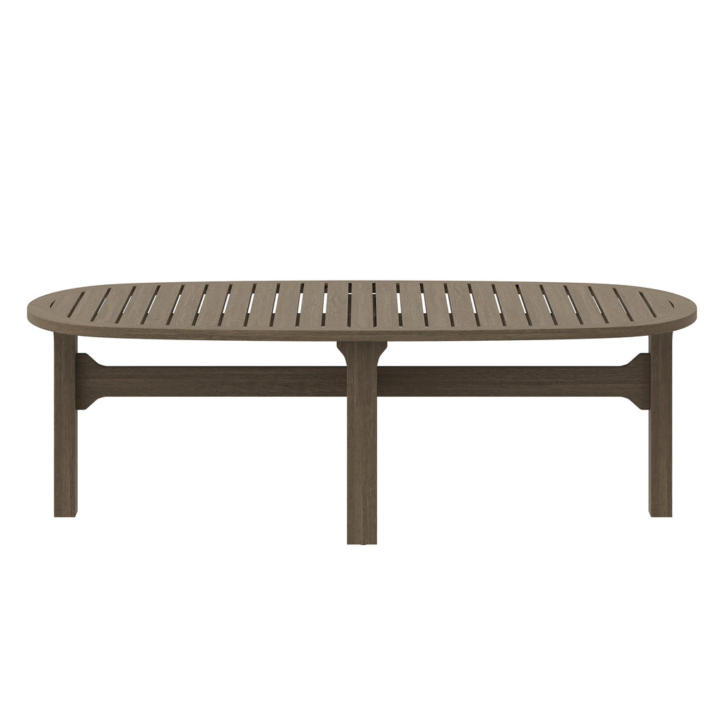 Saratoga Oval Outdoor Patio Teak Wood Coffee Table - Weathered Gray