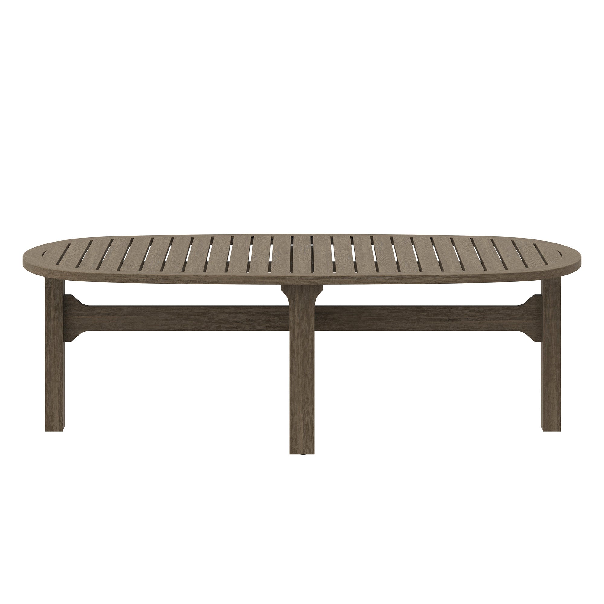 Saratoga Oval Outdoor Patio Teak Wood Coffee Table - Weathered Gray