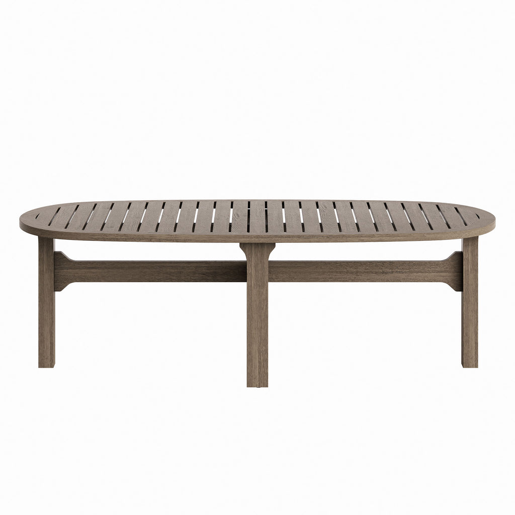 Saratoga Oval Outdoor Patio Teak Wood Coffee Table - Weathered Gray