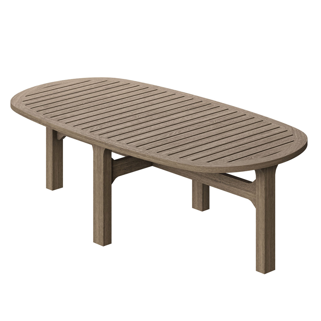 Saratoga Oval Outdoor Patio Teak Wood Coffee Table - Weathered Gray