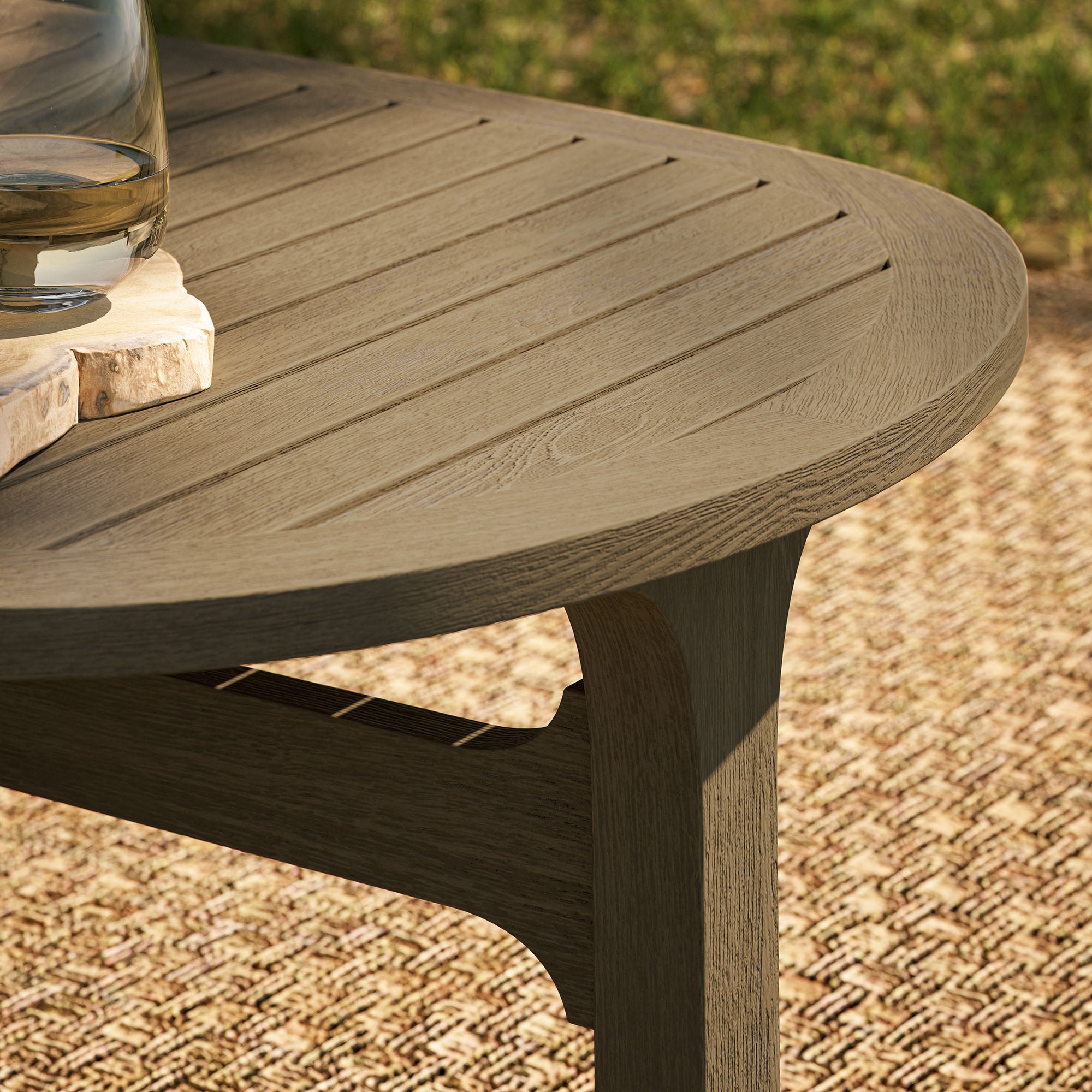 Saratoga Oval Outdoor Patio Teak Wood Coffee Table - Weathered Gray