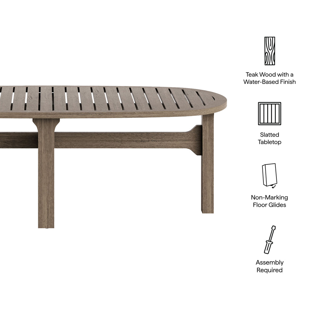 Saratoga Oval Outdoor Patio Teak Wood Coffee Table - Weathered Gray