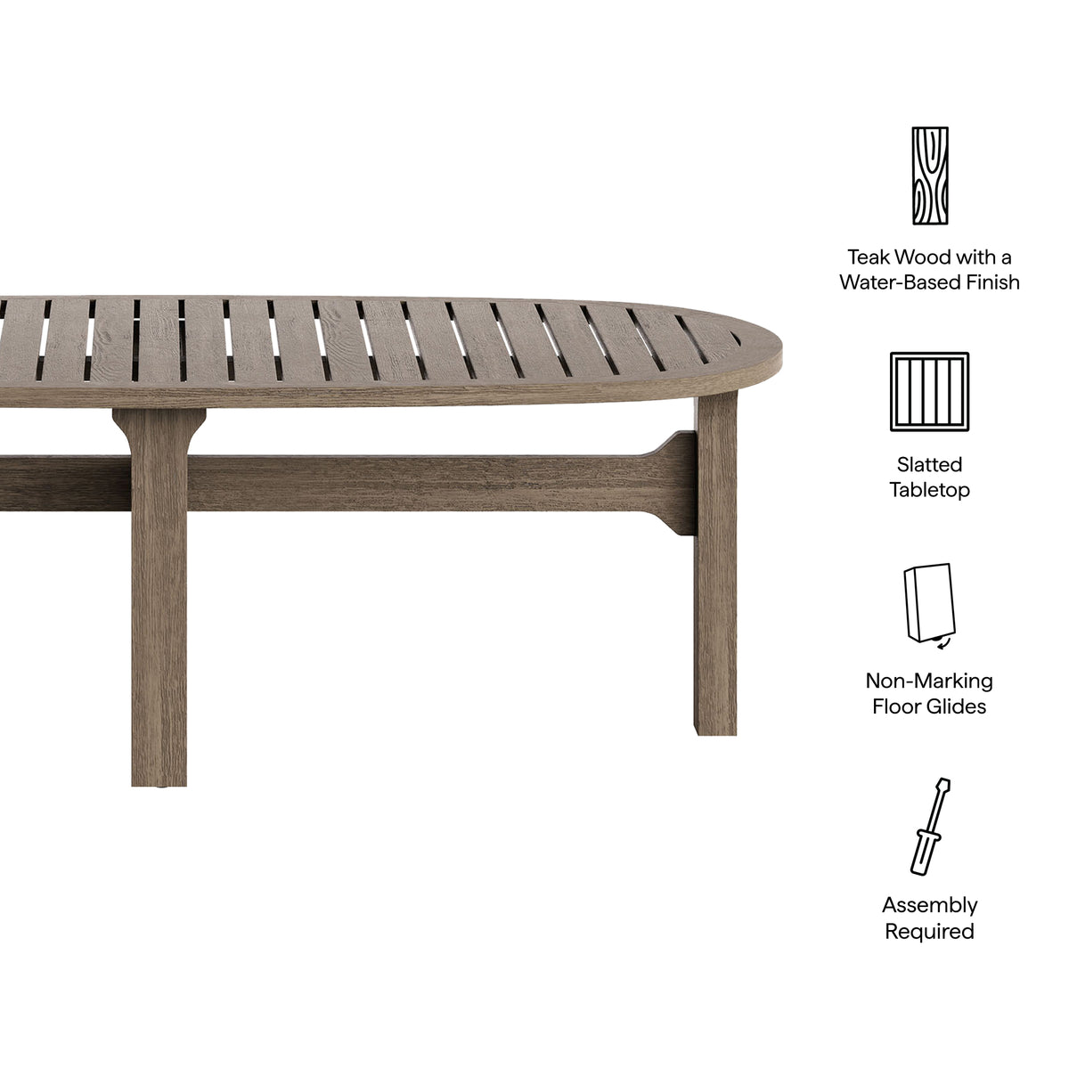Saratoga Oval Outdoor Patio Teak Wood Coffee Table - Weathered Gray