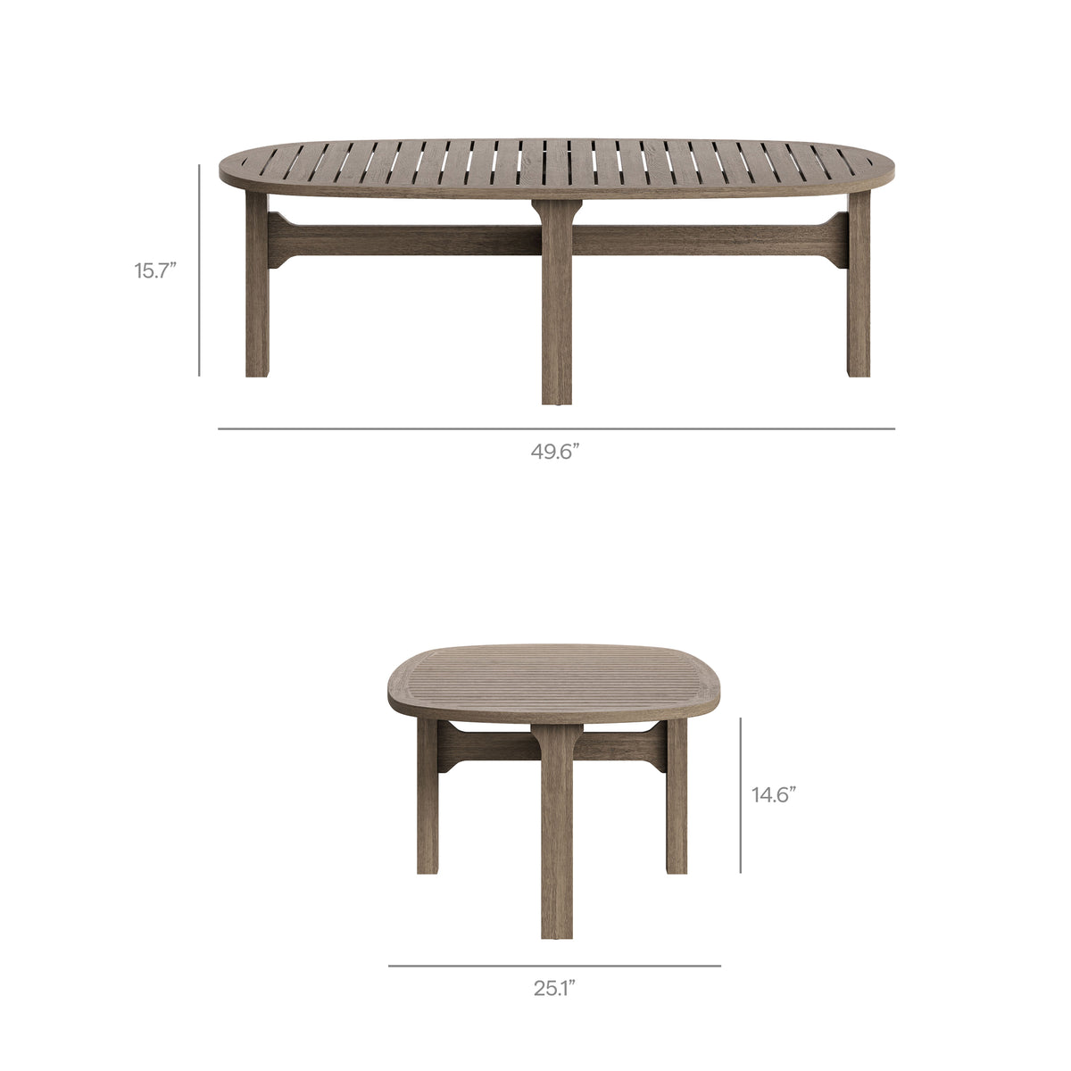 Saratoga Oval Outdoor Patio Teak Wood Coffee Table - Weathered Gray