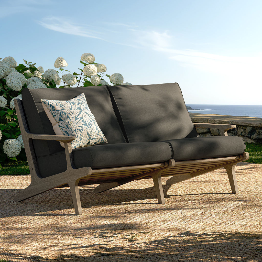 Saratoga Outdoor Patio Teak Wood Loveseat - Weathered Gray Flint
