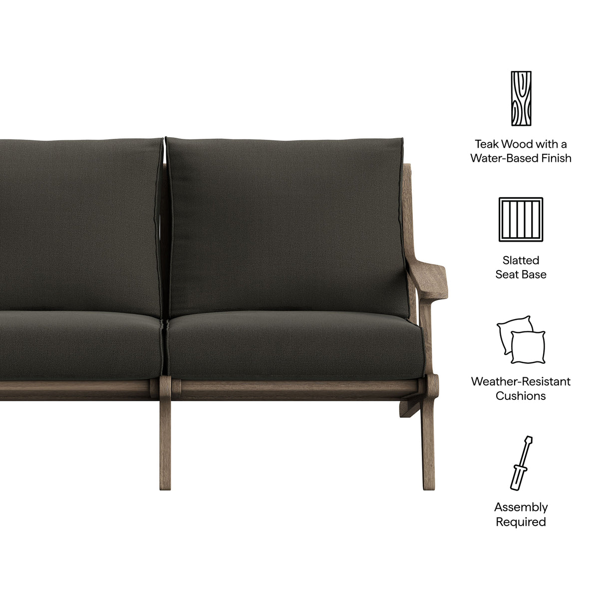 Saratoga Outdoor Patio Teak Wood Loveseat - Weathered Gray Flint