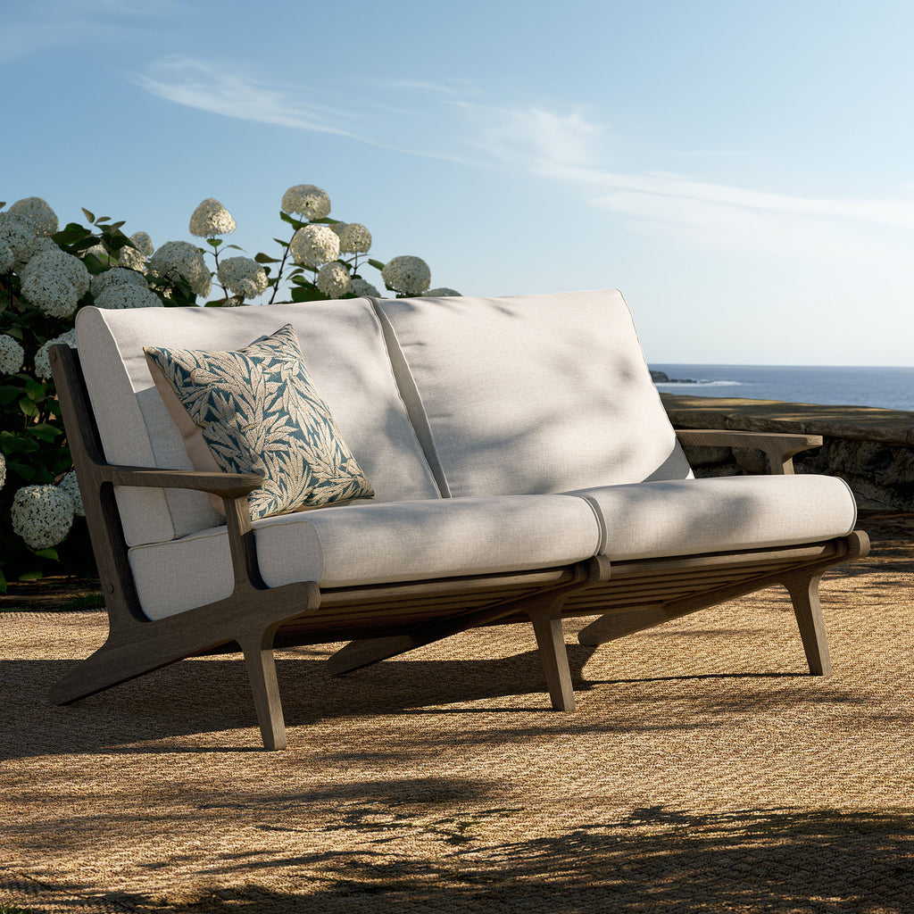 Saratoga Outdoor Patio Teak Wood Loveseat - Weathered Gray Pebble