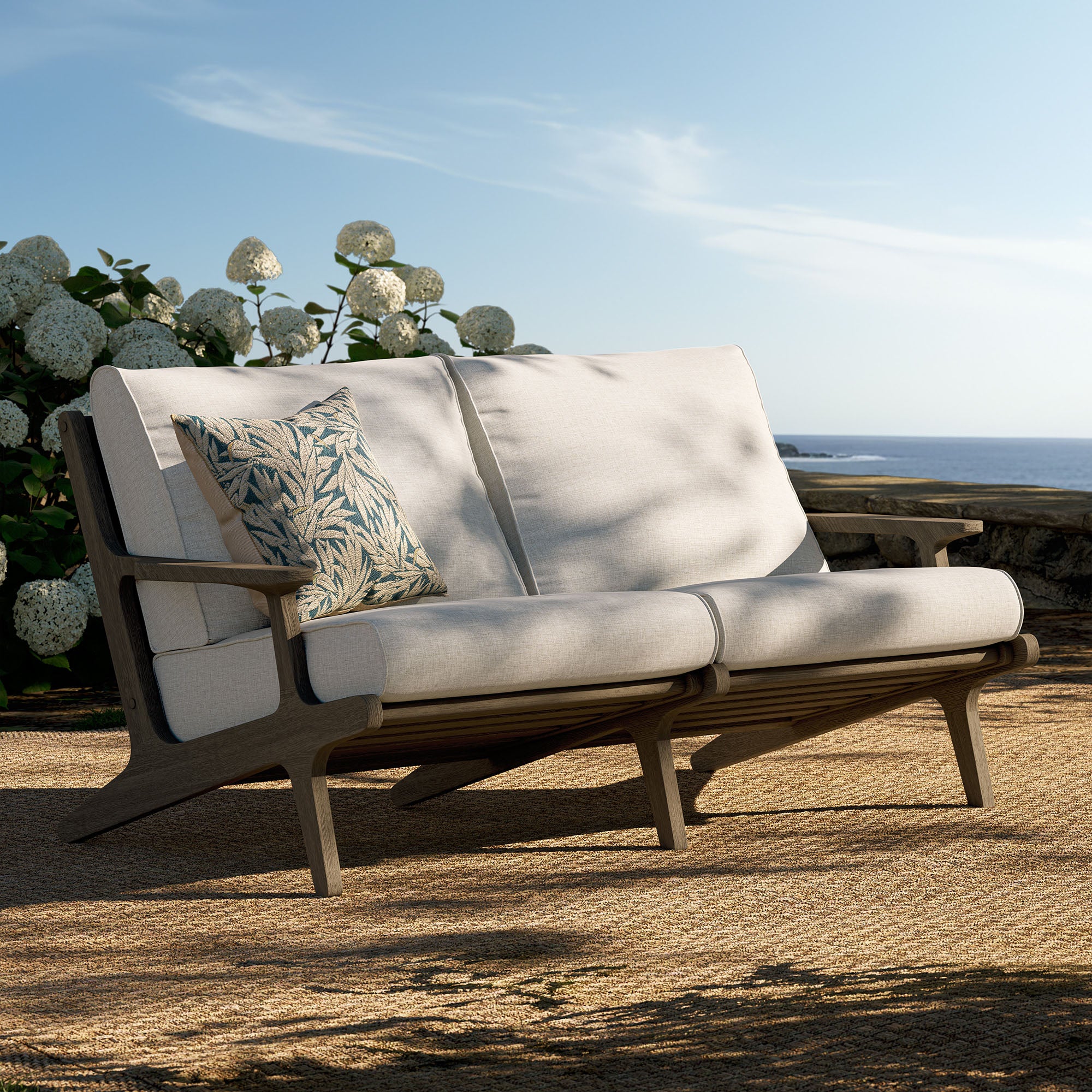 Saratoga Outdoor Patio Teak Wood Loveseat - Weathered Gray Pebble