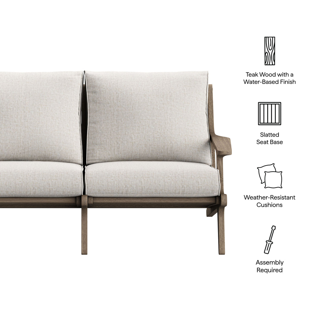 Saratoga Outdoor Patio Teak Wood Loveseat - Weathered Gray Pebble